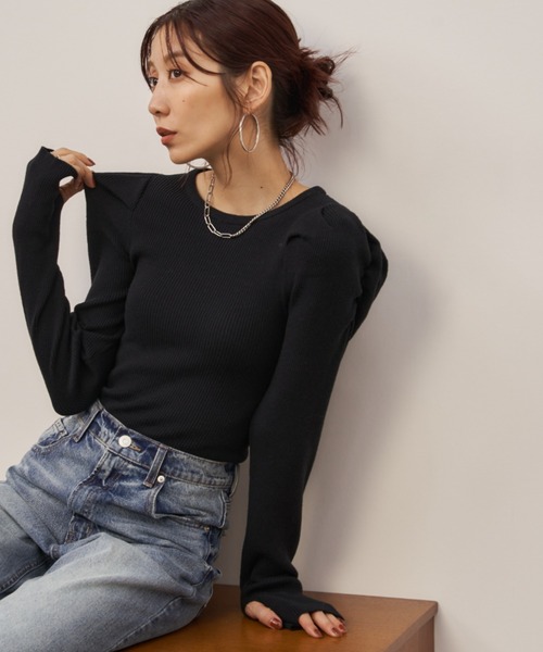 Auntie Rosa Holiday(アンティローザホリデー)の「パワショルリブニットプルオーバー(ニット/セーター・レディース・グレー/ブラック/グリーン・FREE)」の5枚目の写真