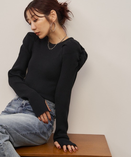 Auntie Rosa Holiday(アンティローザホリデー)の「パワショルリブニットプルオーバー(ニット/セーター・レディース・グレー/ブラック/グリーン・FREE)」の6枚目の写真
