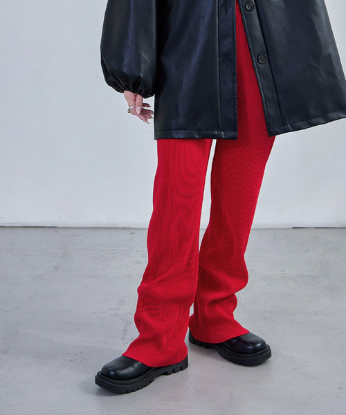 Fashion Letter（ファッションレター）の「【美脚魅せ/7色展開/低身長さん対応】セルフカットプリーツパンツ ストレート ボトムス プリーツ セルフカット パンツ（その他パンツ・レディース・ブルー/アイボリー/ブラック/マスタード/ピンク/テラコッタ/レッド・M）」の7枚目の写真