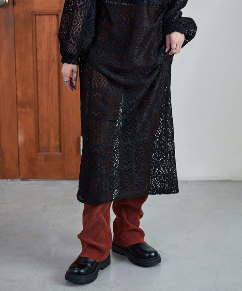 Fashion Letter（ファッションレター）の「【美脚魅せ/7色展開/低身長さん対応】セルフカットプリーツパンツ ストレート ボトムス プリーツ セルフカット パンツ（その他パンツ・レディース・ブルー/アイボリー/ブラック/マスタード/ピンク/テラコッタ/レッド・M）」の3枚目の写真