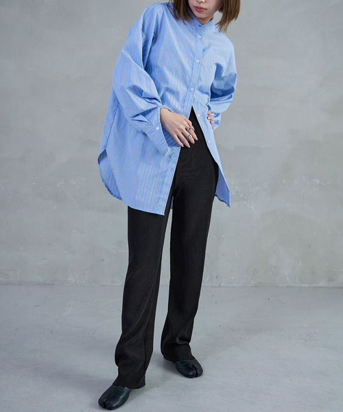 Fashion Letter（ファッションレター）の「【美脚魅せ/7色展開/低身長さん対応】セルフカットプリーツパンツ ストレート ボトムス プリーツ セルフカット パンツ（その他パンツ・レディース・ブルー/アイボリー/ブラック/マスタード/ピンク/テラコッタ/レッド・M）」の8枚目の写真