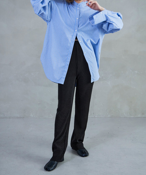 Fashion Letter（ファッションレター）の「【美脚魅せ/7色展開/低身長さん対応】セルフカットプリーツパンツ ストレート ボトムス プリーツ セルフカット パンツ（その他パンツ・レディース・ブルー/アイボリー/ブラック/マスタード/ピンク/テラコッタ/レッド・M）」の10枚目の写真