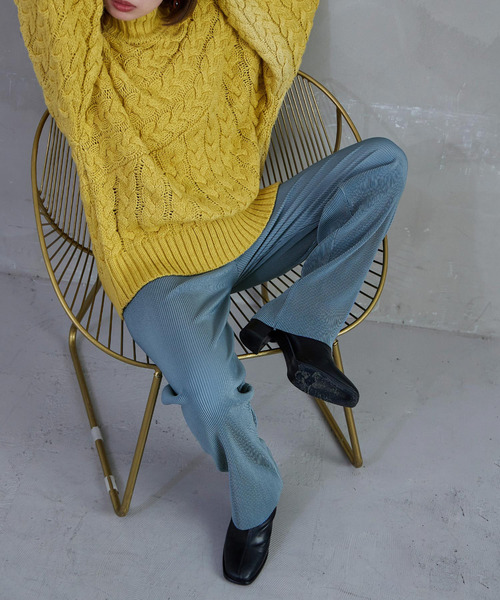 Fashion Letter（ファッションレター）の「【美脚魅せ/7色展開/低身長さん対応】セルフカットプリーツパンツ ストレート ボトムス プリーツ セルフカット パンツ（その他パンツ・レディース・ブルー/アイボリー/ブラック/マスタード/ピンク/テラコッタ/レッド・M）」の14枚目の写真