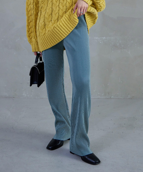 Fashion Letter（ファッションレター）の「【美脚魅せ/7色展開/低身長さん対応】セルフカットプリーツパンツ ストレート ボトムス プリーツ セルフカット パンツ（その他パンツ・レディース・ブルー/アイボリー/ブラック/マスタード/ピンク/テラコッタ/レッド・M）」の15枚目の写真