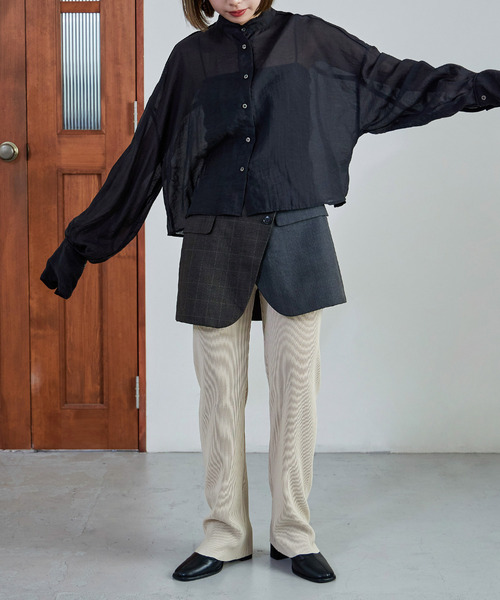 Fashion Letter（ファッションレター）の「【美脚魅せ/7色展開/低身長さん対応】セルフカットプリーツパンツ ストレート ボトムス プリーツ セルフカット パンツ（その他パンツ・レディース・ブルー/アイボリー/ブラック/マスタード/ピンク/テラコッタ/レッド・M）」の20枚目の写真