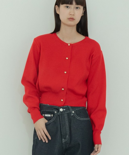 【セール】ショート丈メタルボタンカーディガン/長袖 ミニ丈 クロップド丈 韓国 ガーリー オフィスカジュアル（カーディガン/ボレロ）｜HEILIS（ヘイリス）