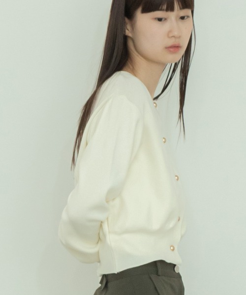 【セール】ショート丈メタルボタンカーディガン/長袖 ミニ丈 クロップド丈 韓国 ガーリー オフィスカジュアル（カーディガン/ボレロ）｜HEILIS（ヘイリス）