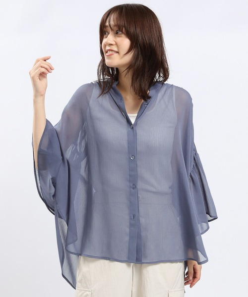 GLOBAL WORK Smile Seed Store（グローバルワーク スマイルシードストア）の「袖フレアシアーチュニック5分袖/135216（シャツ/ブラウス・レディース・ライトグレー/ブルー系その他4/ブラック・MEDIUM/LARGE）」の17枚目の写真