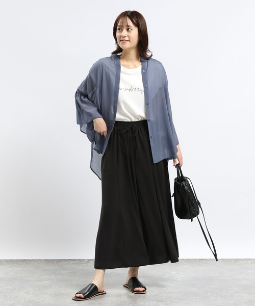 GLOBAL WORK Smile Seed Store（グローバルワーク スマイルシードストア）の「袖フレアシアーチュニック5分袖/135216（シャツ/ブラウス・レディース・ライトグレー/ブルー系その他4/ブラック・MEDIUM/LARGE）」の15枚目の写真