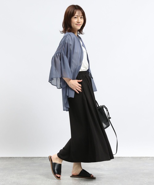 GLOBAL WORK Smile Seed Store（グローバルワーク スマイルシードストア）の「袖フレアシアーチュニック5分袖/135216（シャツ/ブラウス・レディース・ライトグレー/ブルー系その他4/ブラック・MEDIUM/LARGE）」の14枚目の写真