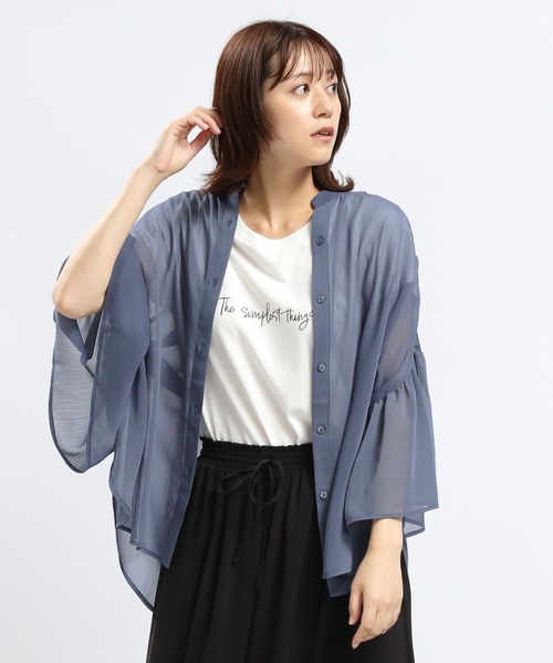 GLOBAL WORK Smile Seed Store（グローバルワーク スマイルシードストア）の「袖フレアシアーチュニック5分袖/135216（シャツ/ブラウス・レディース・ライトグレー/ブルー系その他4/ブラック・MEDIUM/LARGE）」の13枚目の写真