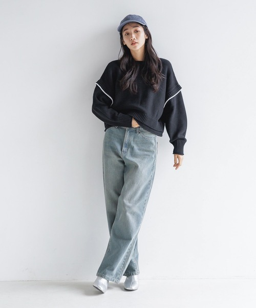 LOWRYS FARM（ローリーズファーム）の「２WAYステッチプルオーバーLS　116684（ニット/セーター・レディース・アイボリー/グリーン/レッド/ブラック/ホワイト/ブルー・SHORT/LONG）」の7枚目の写真