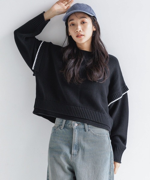 LOWRYS FARM（ローリーズファーム）の「２WAYステッチプルオーバーLS　116684（ニット/セーター・レディース・アイボリー/グリーン/レッド/ブラック/ホワイト/ブルー・SHORT/LONG）」の9枚目の写真