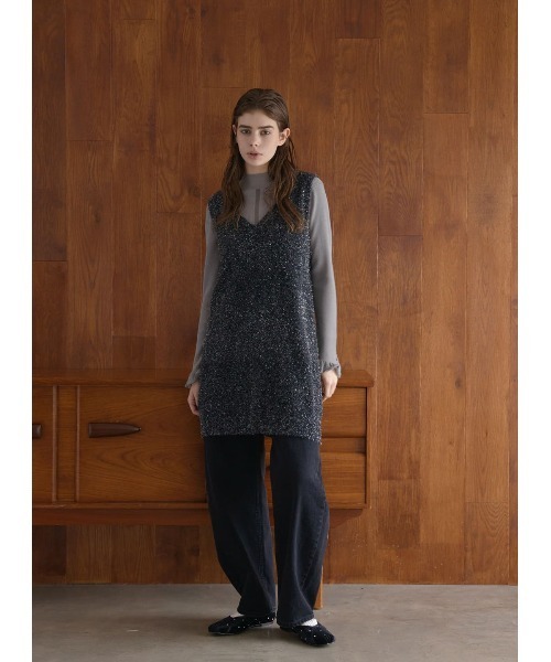 COEL（コエル）の「Vネックラメニットワンピース（ワンピース・レディース・サックスブルー/ブラック/オレンジ・FREE）」の2枚目の写真