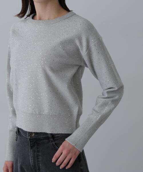 N.(N. Natural Beauty Basic)(エヌエヌナチュラルビューティーベーシック)の「◆スパンコールニット(ニット/セーター・レディース・ブラウン/オフホワイト/グレー・MEDIUM)」の6枚目の写真