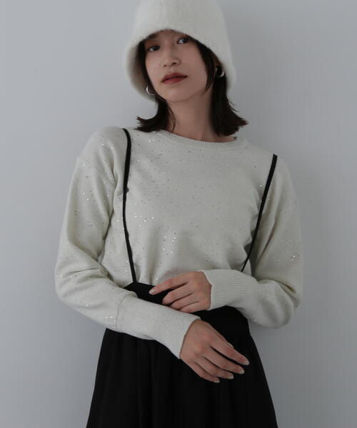 N.(N. Natural Beauty Basic)(エヌエヌナチュラルビューティーベーシック)の「◆スパンコールニット(ニット/セーター・レディース・ブラウン/オフホワイト/グレー・MEDIUM)」の8枚目の写真