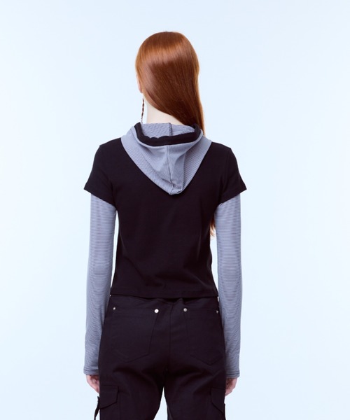 LUVISTRUE(ラヴイズトゥルー)の「PA STRIPE HOODIE TEE(Tシャツ/カットソー・レディース・ブラック/ネイビー・FREE)」の5枚目の写真