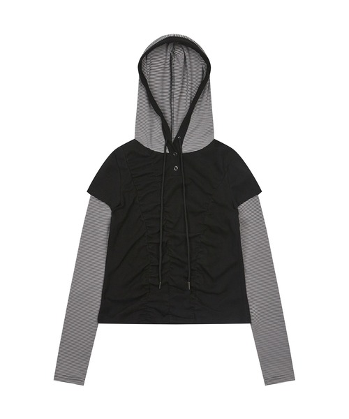 LUVISTRUE(ラヴイズトゥルー)の「PA STRIPE HOODIE TEE(Tシャツ/カットソー・レディース・ブラック/ネイビー・FREE)」の6枚目の写真