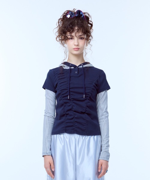 LUVISTRUE(ラヴイズトゥルー)の「PA STRIPE HOODIE TEE(Tシャツ/カットソー・レディース・ブラック/ネイビー・FREE)」の8枚目の写真