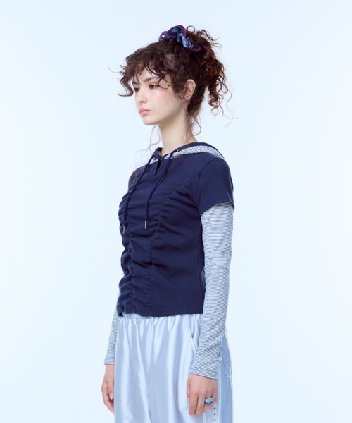 LUVISTRUE(ラヴイズトゥルー)の「PA STRIPE HOODIE TEE(Tシャツ/カットソー・レディース・ブラック/ネイビー・FREE)」の9枚目の写真