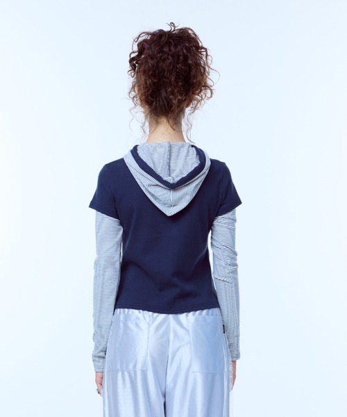 LUVISTRUE(ラヴイズトゥルー)の「PA STRIPE HOODIE TEE(Tシャツ/カットソー・レディース・ブラック/ネイビー・FREE)」の10枚目の写真