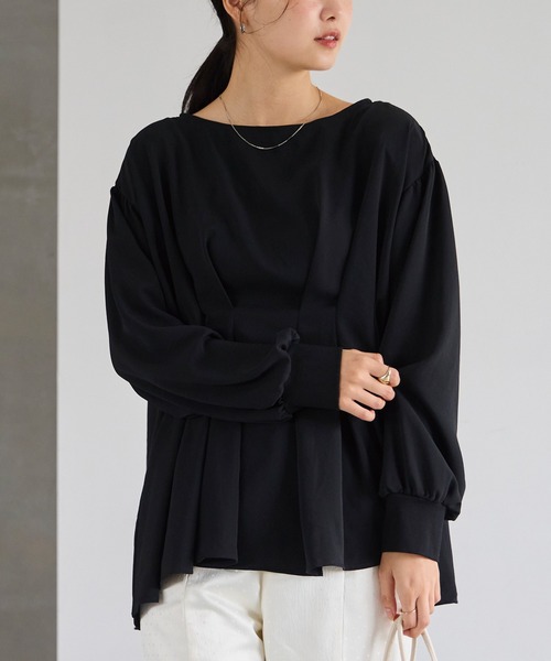 LAVEANGE（ラビアンジェ）の「【洗える】ウエストタックブラウス（シャツ/ブラウス・レディース・ブラック/オフホワイト/モカ・M/LL/3L/4L/5L）」の4枚目の写真