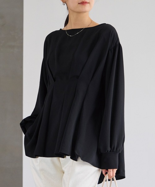 LAVEANGE（ラビアンジェ）の「【洗える】ウエストタックブラウス（シャツ/ブラウス・レディース・ブラック/オフホワイト/モカ・M/LL/3L/4L/5L）」の5枚目の写真