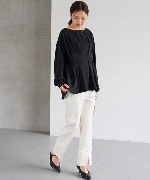 LAVEANGE（ラビアンジェ）の「【洗える】ウエストタックブラウス（シャツ/ブラウス・レディース・ブラック/オフホワイト/モカ・M/LL/3L/4L/5L）」の10枚目の写真