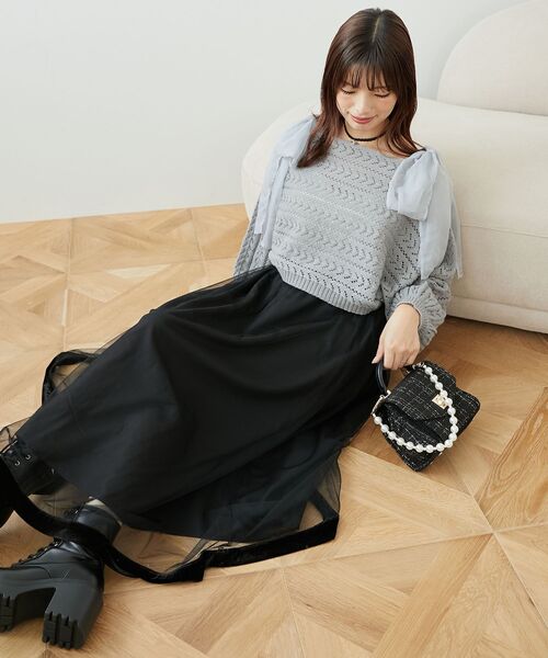 MAJESTIC LEGON（マジェスティックレゴン）の「2WAY肩リボン透かしニット（ニット/セーター・レディース・モカ/ピンク/グレー/アイボリー・MEDIUM）」の6枚目の写真