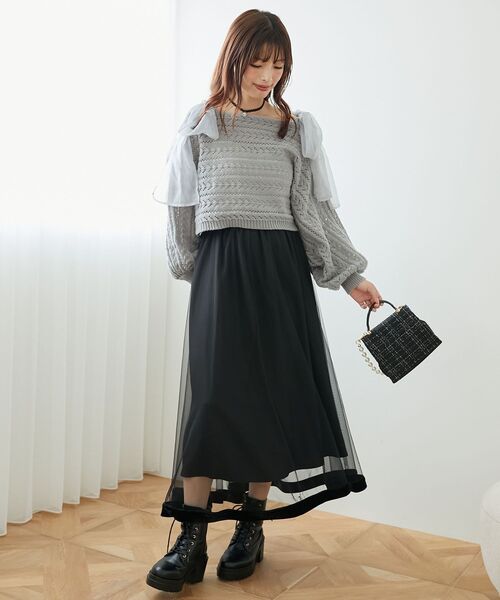 MAJESTIC LEGON（マジェスティックレゴン）の「2WAY肩リボン透かしニット（ニット/セーター・レディース・モカ/ピンク/グレー/アイボリー・MEDIUM）」の8枚目の写真