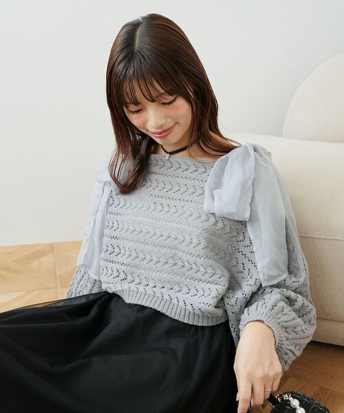 MAJESTIC LEGON（マジェスティックレゴン）の「2WAY肩リボン透かしニット（ニット/セーター・レディース・モカ/ピンク/グレー/アイボリー・MEDIUM）」の10枚目の写真