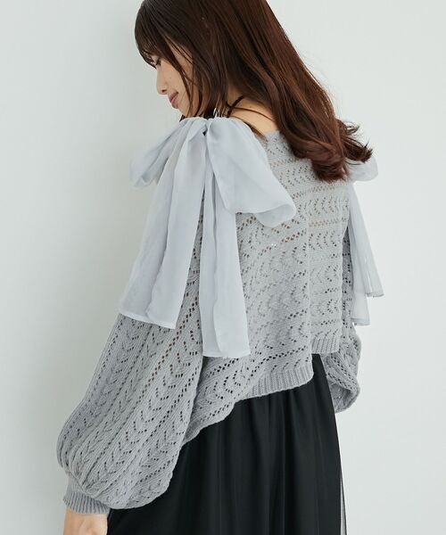 MAJESTIC LEGON（マジェスティックレゴン）の「2WAY肩リボン透かしニット（ニット/セーター・レディース・モカ/ピンク/グレー/アイボリー・MEDIUM）」の13枚目の写真