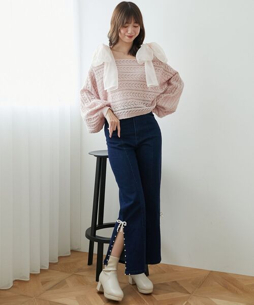 MAJESTIC LEGON（マジェスティックレゴン）の「2WAY肩リボン透かしニット（ニット/セーター・レディース・モカ/ピンク/グレー/アイボリー・MEDIUM）」の16枚目の写真