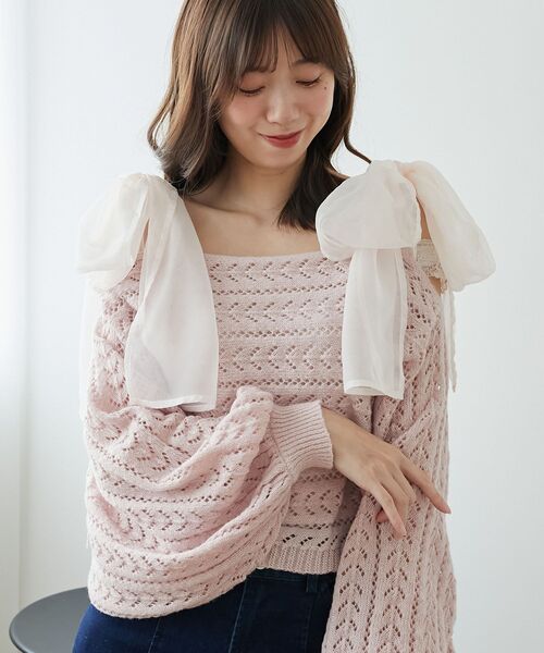 MAJESTIC LEGON（マジェスティックレゴン）の「2WAY肩リボン透かしニット（ニット/セーター・レディース・モカ/ピンク/グレー/アイボリー・MEDIUM）」の19枚目の写真