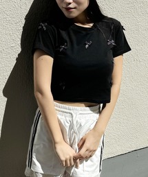 リボンデザインショート丈半袖Tシャツ