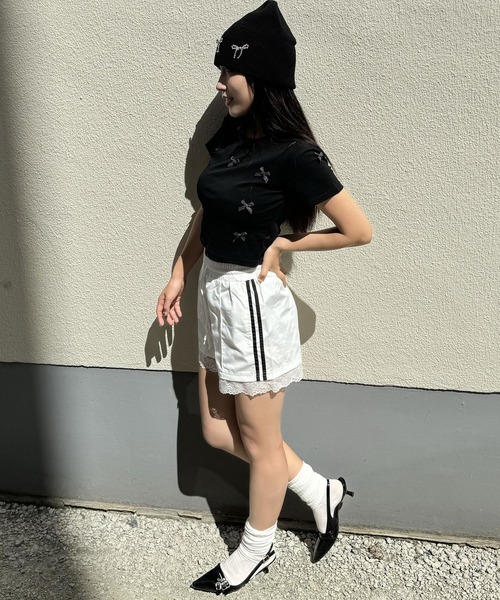 madrepadre(マドレパドレ)の「リボンデザインショート丈半袖Tシャツ(Tシャツ/カットソー・レディース・グレー/ブラック/ホワイト・LARGE)」の9枚目の写真