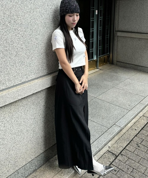 madrepadre(マドレパドレ)の「リボンデザインショート丈半袖Tシャツ(Tシャツ/カットソー・レディース・グレー/ブラック/ホワイト・LARGE)」の5枚目の写真