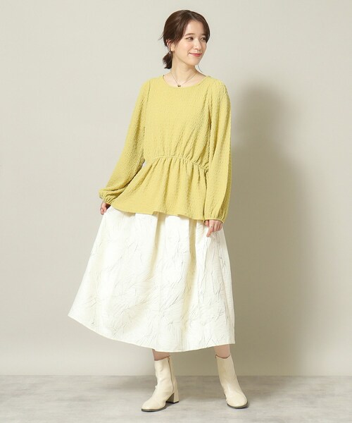 ITS'DEMO（イッツデモ）の「◆【手洗い可】ふくれジャカードペプラムプルオーバー（Tシャツ/カットソー・レディース・イエロー/アイボリー/ブルーグリーン/ブラック・00）」の21枚目の写真