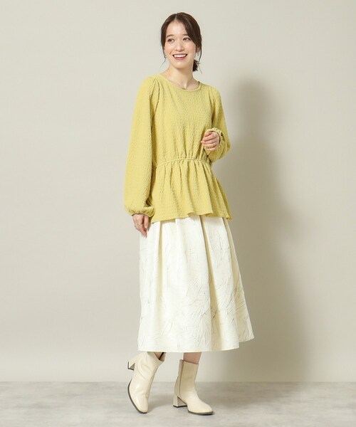 ITS'DEMO（イッツデモ）の「◆【手洗い可】ふくれジャカードペプラムプルオーバー（Tシャツ/カットソー・レディース・イエロー/アイボリー/ブルーグリーン/ブラック・00）」の22枚目の写真