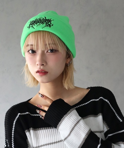 BARELY BLUE（ベアリーブルー）の「【 BARELY BLUE / ベアリーブルー 】 スパイダー ウェブ ストリート ニット キャップ（ニットキャップ/ビーニー・レディース・ブラック/ホワイト/レッド/グレー/グリーン/ネイビー・FREE）」の4枚目の写真