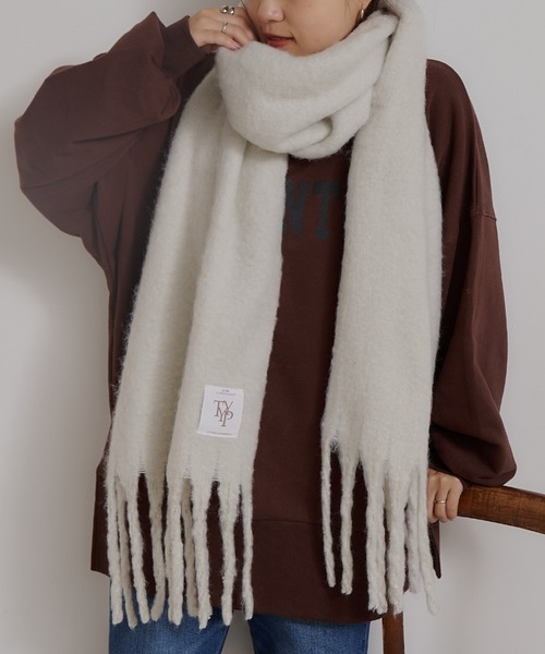 CIAOPANIC TYPY（チャオパニックティピー）の「【静電気防止】太フリンジマフラー（マフラー・レディース・オフホワイト/ブルー/イエロー/ライトグレー系・ONE SIZE）」の2枚目の写真