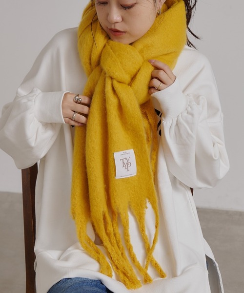 CIAOPANIC TYPY（チャオパニックティピー）の「【静電気防止】太フリンジマフラー（マフラー・レディース・オフホワイト/ブルー/イエロー/ライトグレー系・ONE SIZE）」の4枚目の写真