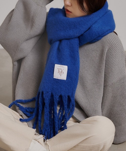 CIAOPANIC TYPY（チャオパニックティピー）の「【静電気防止】太フリンジマフラー（マフラー・レディース・オフホワイト/ブルー/イエロー/ライトグレー系・ONE SIZE）」の3枚目の写真