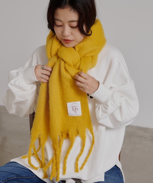 CIAOPANIC TYPY（チャオパニックティピー）の「【静電気防止】太フリンジマフラー（マフラー・レディース・オフホワイト/ブルー/イエロー/ライトグレー系・ONE SIZE）」の17枚目の写真