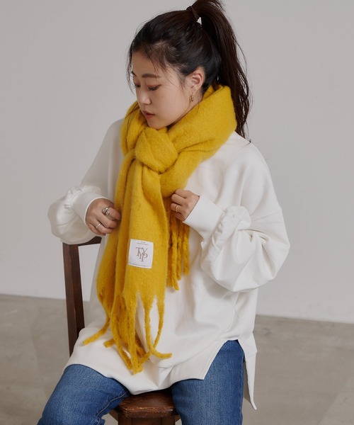 CIAOPANIC TYPY（チャオパニックティピー）の「【静電気防止】太フリンジマフラー（マフラー・レディース・オフホワイト/ブルー/イエロー/ライトグレー系・ONE SIZE）」の16枚目の写真