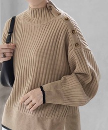 nAvy 洗えるニット 肩ボタンフェイクレイヤードハイネック