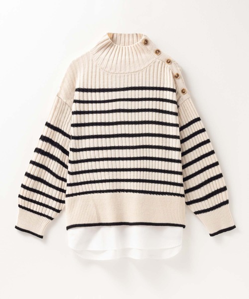 NAVY(ネイビー)の「nAvy 洗えるニット 肩ボタンフェイクレイヤードハイネック(ニット/セーター・レディース・オレンジ/ベージュ/ホワイト×ブラック/ブルーグリーン/杢グレー・フリー)」の18枚目の写真