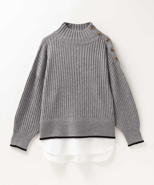NAVY(ネイビー)の「nAvy 洗えるニット 肩ボタンフェイクレイヤードハイネック(ニット/セーター・レディース・オレンジ/ベージュ/ホワイト×ブラック/ブルーグリーン/杢グレー・フリー)」の20枚目の写真