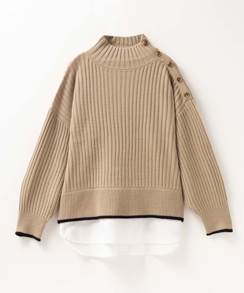 NAVY(ネイビー)の「nAvy 洗えるニット 肩ボタンフェイクレイヤードハイネック(ニット/セーター・レディース・オレンジ/ベージュ/ホワイト×ブラック/ブルーグリーン/杢グレー・フリー)」の22枚目の写真