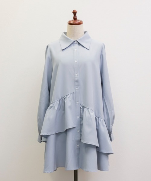 CLETTE(クレット)の「アシメティアード長袖シャツチュニック(チュニック・レディース・アイボリー/ブルー/チャコールグレー・LL/3L/4L)」の19枚目の写真
